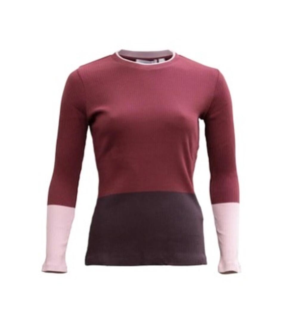 BOSS Hugo Boss Emalee Grenadine Burgundy Color Block Crewneck Pullover Sweater